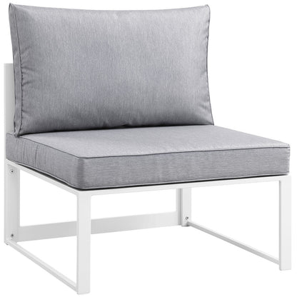 Fortuna 8 Pcs Outdoor Patio Sectional Sofa Set, White Grey Fabric Steel