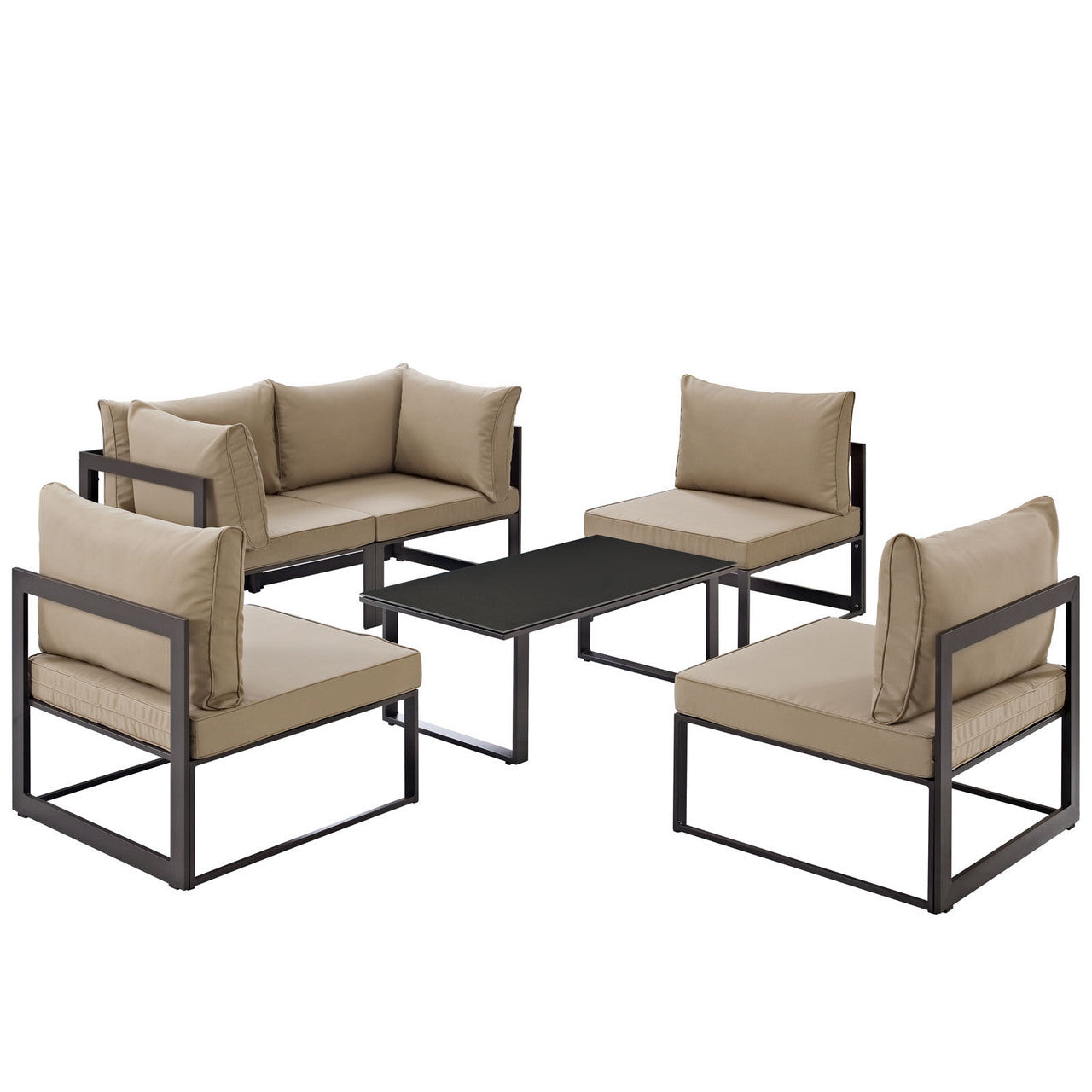 Fortuna 6 Pcs Outdoor Patio Sectional Sofa Set, Brown, Fabric Steel