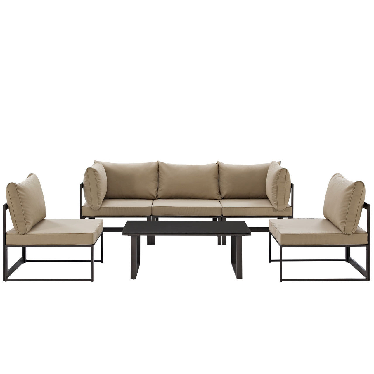 Fortuna 6 Pcs Outdoor Patio Sectional Sofa Set, Brown, Fabric Steel