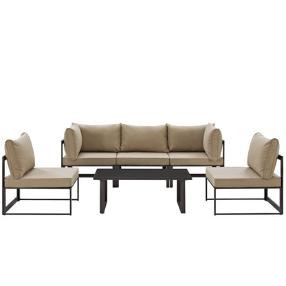 Fortuna 6 Pcs Outdoor Patio Sectional Sofa Set, Brown, Fabric Steel