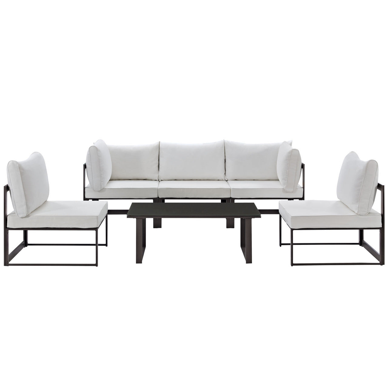 Fortuna 6 Pcs Outdoor Patio Sectional Sofa Set, Brown White, Fabric Steel