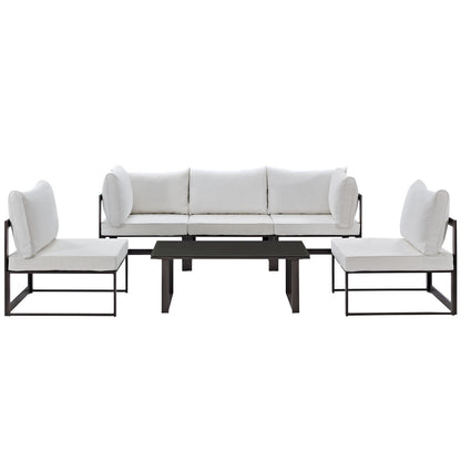Fortuna 6 Pcs Outdoor Patio Sectional Sofa Set, Brown White, Fabric Steel