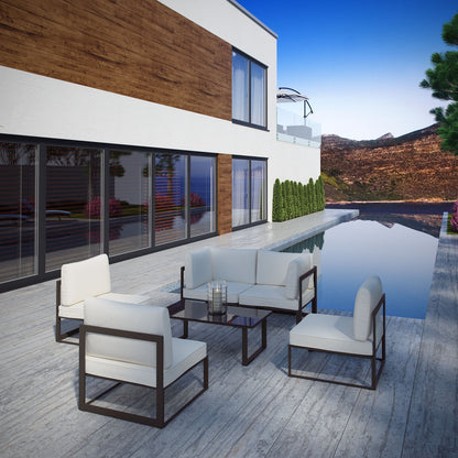 Fortuna 6 Pcs Outdoor Patio Sectional Sofa Set, Brown White, Fabric Steel
