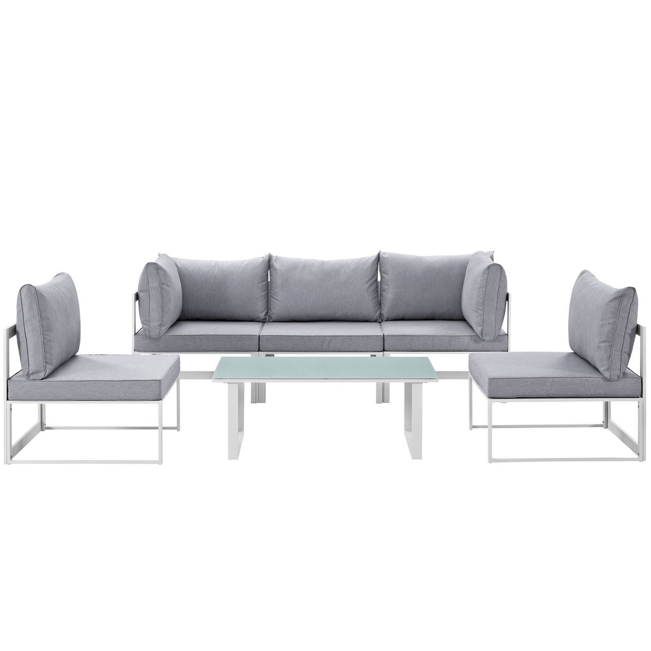 Fortuna 6 Pcs Outdoor Patio Sectional Sofa Set, White Grey, Fabric Steel