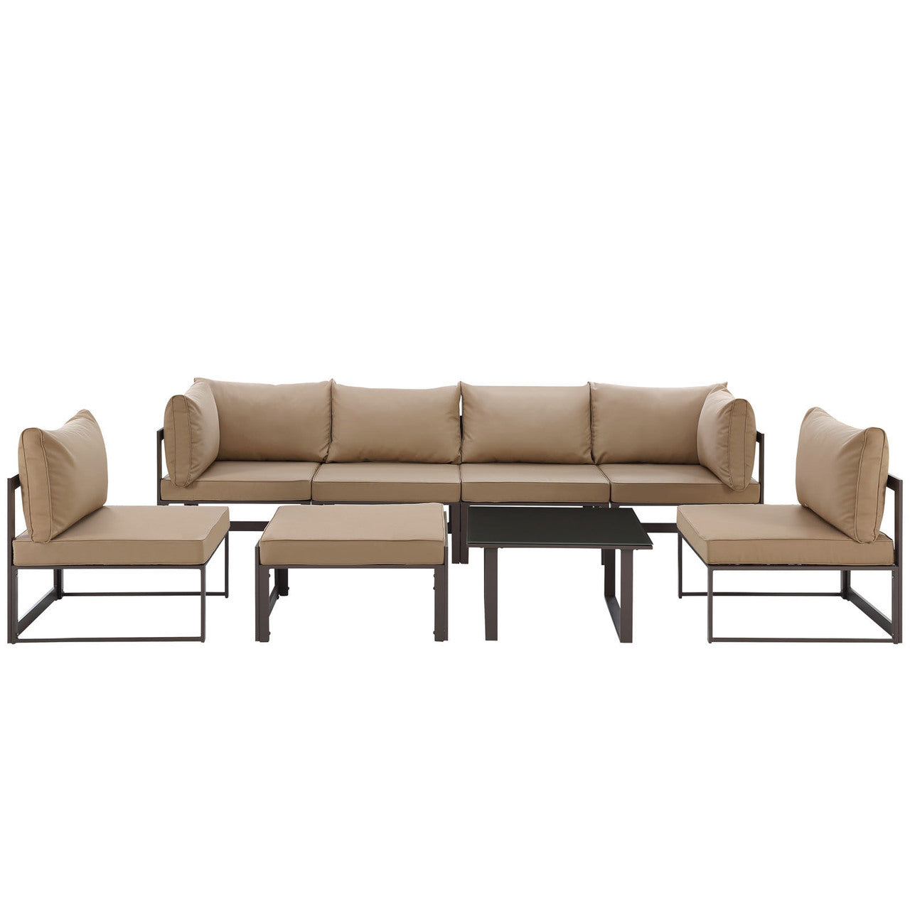 Fortuna 8 Pcs Outdoor Patio Sectional Sofa Set, Brown, Fabric Steel
