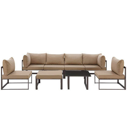Fortuna 8 Pcs Outdoor Patio Sectional Sofa Set, Brown, Fabric Steel