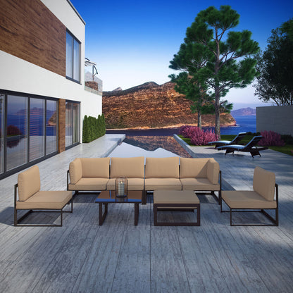 Fortuna 8 Pcs Outdoor Patio Sectional Sofa Set, Brown, Fabric Steel