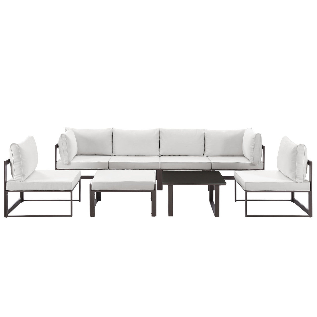 Fortuna 8 Pcs Outdoor Patio Sectional Sofa Set, Brown White, Fabric Steel