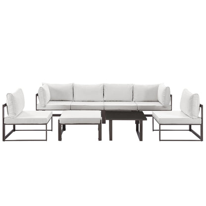 Fortuna 8 Pcs Outdoor Patio Sectional Sofa Set, Brown White, Fabric Steel