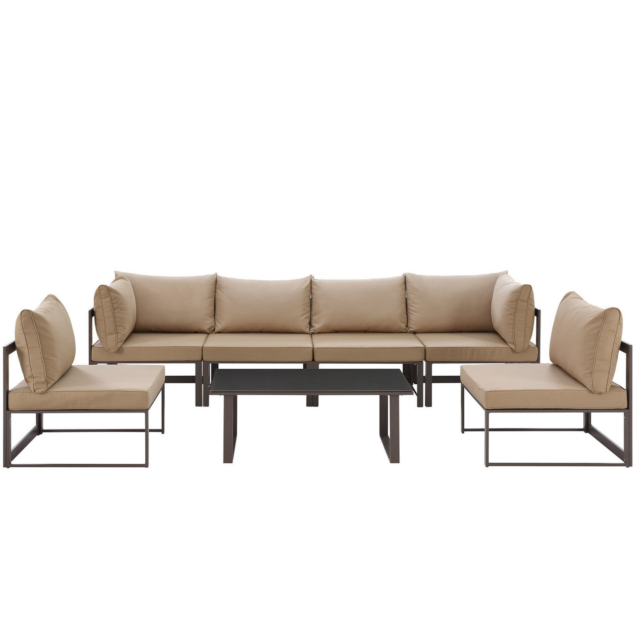 Fortuna 7 Pcs Outdoor Patio Sectional Sofa Set, Brown Fabric Steel