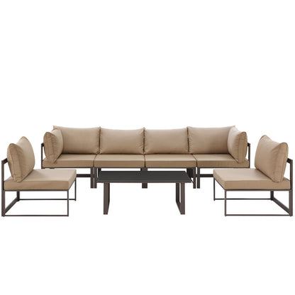 Fortuna 7 Pcs Outdoor Patio Sectional Sofa Set, Brown Fabric Steel