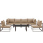 Fortuna 7 Pcs Outdoor Patio Sectional Sofa Set, Brown Fabric Steel