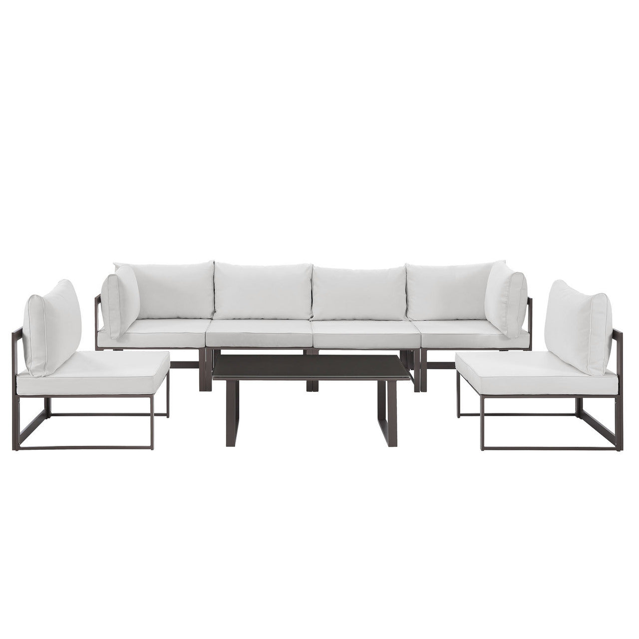 Fortuna 7 Pcs Outdoor Patio Sectional Sofa Set, Brown White Fabric Steel