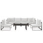Fortuna 7 Pcs Outdoor Patio Sectional Sofa Set, Brown White Fabric Steel