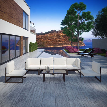 Fortuna 7 Pcs Outdoor Patio Sectional Sofa Set, Brown White Fabric Steel