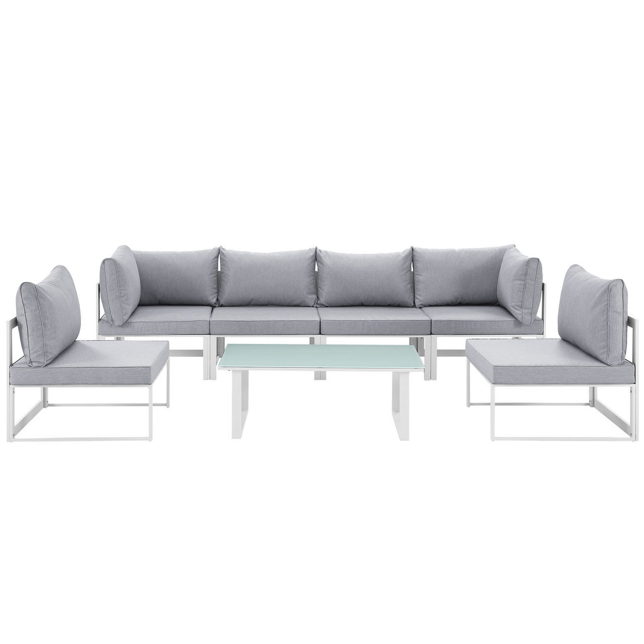 Fortuna 7 Pcs Outdoor Patio Sectional Sofa Set, White Grey Fabric Steel