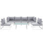 Fortuna 7 Pcs Outdoor Patio Sectional Sofa Set, White Grey Fabric Steel