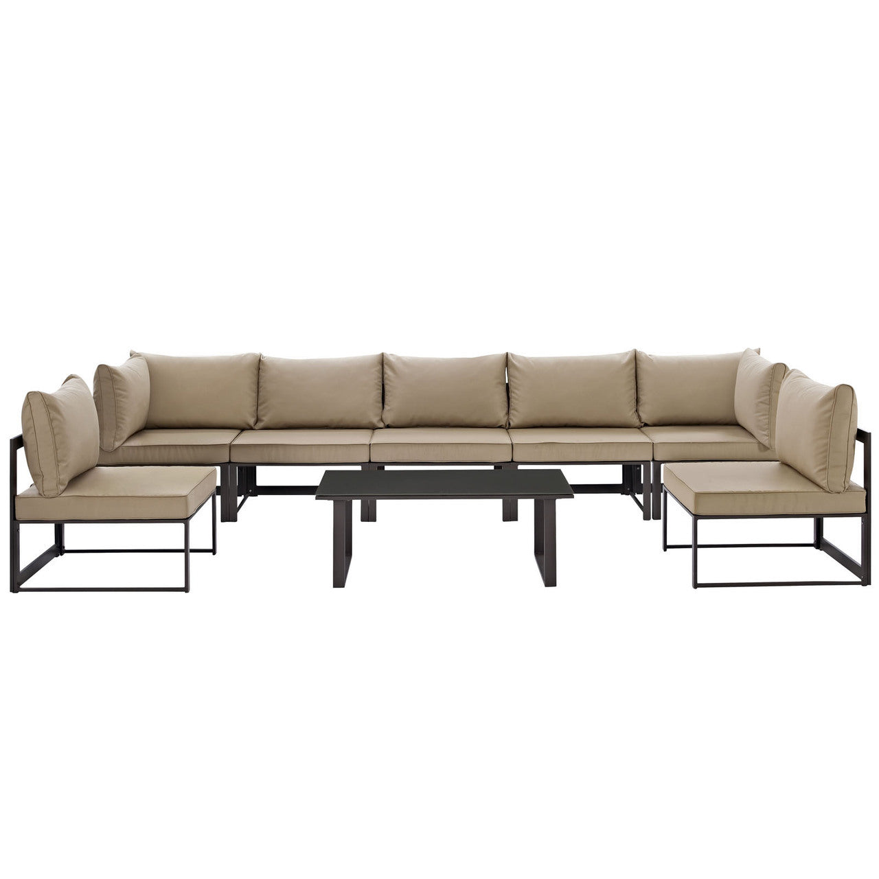 Fortuna 8 Piece Outdoor Patio Sectional Sofa Set, Brown Fabric Steel