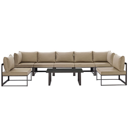 Fortuna 8 Piece Outdoor Patio Sectional Sofa Set, Brown Fabric Steel