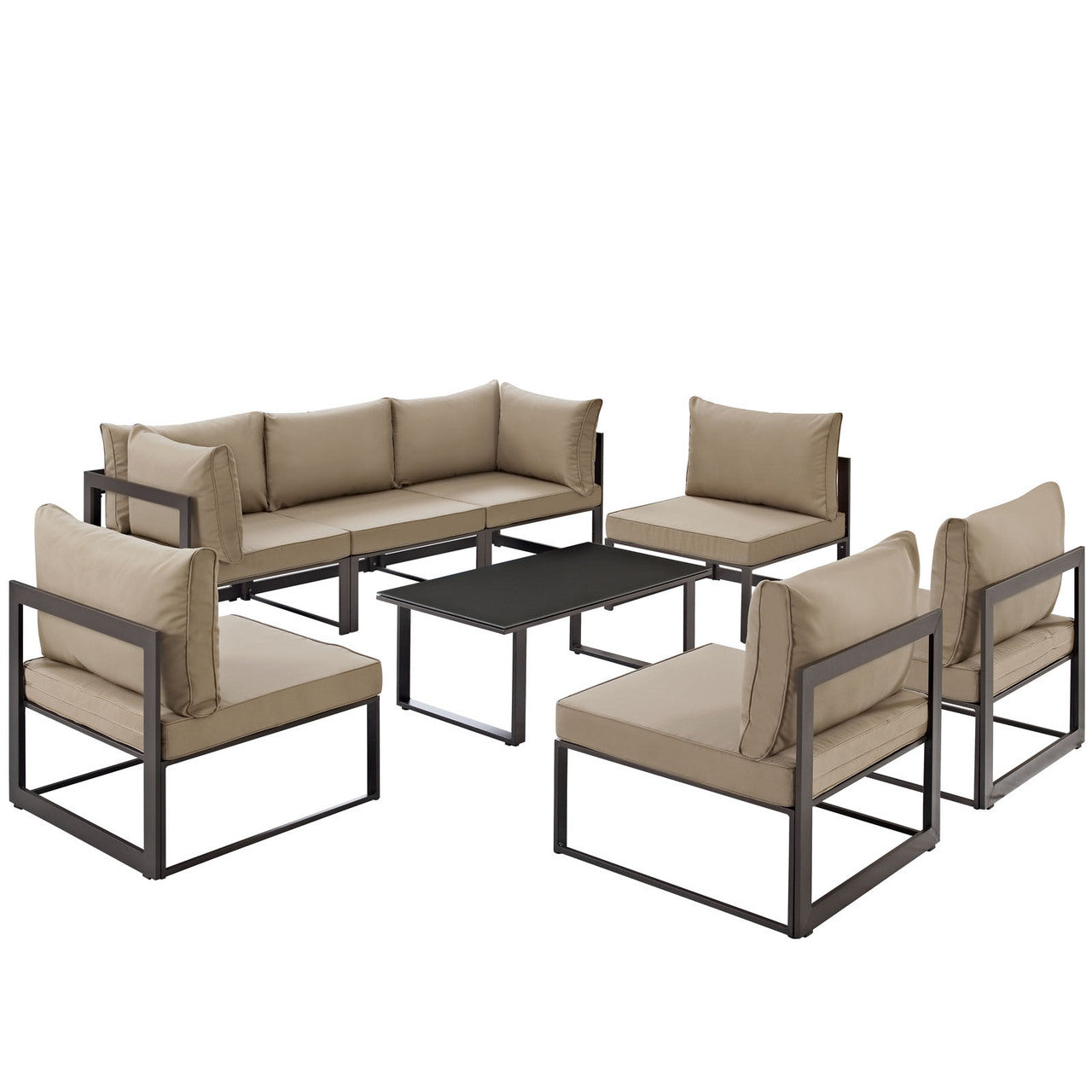 Fortuna 8 Piece Outdoor Patio Sectional Sofa Set, Brown Fabric Steel
