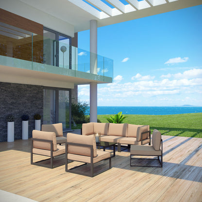 Fortuna 8 Piece Outdoor Patio Sectional Sofa Set, Brown Fabric Steel