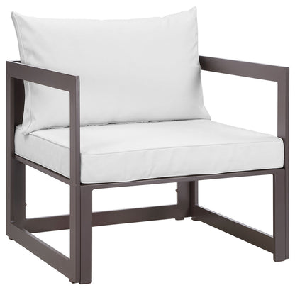 Fortuna 6 Piece Outdoor Patio Sectional Sofa Set, Steel Brown White Fabric