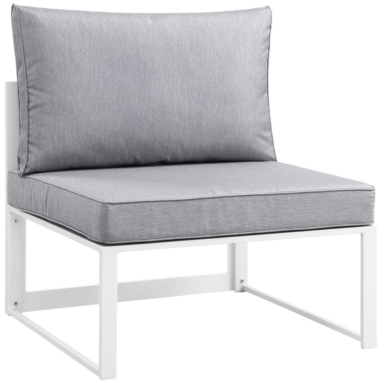 Fortuna 6 Piece Outdoor Patio Sectional Sofa Set, Steel White Grey Fabric