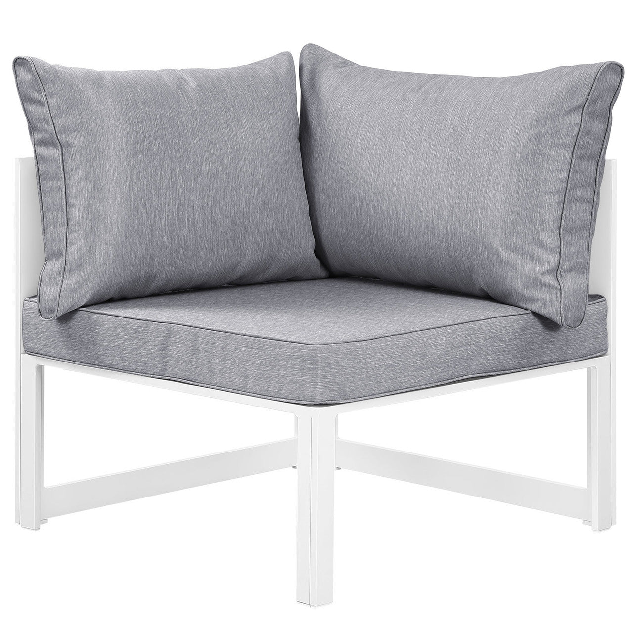 Fortuna 6 Piece Outdoor Patio Sectional Sofa Set, Steel White Grey Fabric