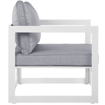 Fortuna 6 Piece Outdoor Patio Sectional Sofa Set, Steel White Grey Fabric