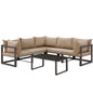 Fortuna 6 Piece Outdoor Patio Sectional Sofa Set, Steel, Brown Fabric