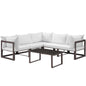 Fortuna 6 Piece Outdoor Patio Sectional Sofa Set, Steel, Brown White Fabric