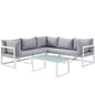 Fortuna 6 Piece Outdoor Patio Sectional Sofa Set, Steel, White Grey Fabric