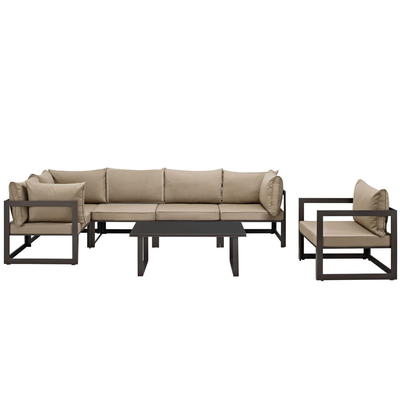 Fortuna 7 Piece Outdoor Patio Sectional Sofa Set, Brown Fabric Steel