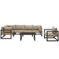 Fortuna 7 Piece Outdoor Patio Sectional Sofa Set, Brown Fabric Steel