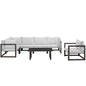 Fortuna 7 Piece Outdoor Patio Sectional Sofa Set, Brown White Fabric Steel