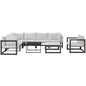 Fortuna 9 Piece Outdoor Patio Sectional Sofa Set, Brown White Fabric Steel