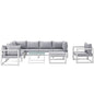 Fortuna 9 Piece Outdoor Patio Sectional Sofa Set, White Grey Fabric Steel