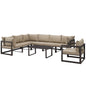 Fortuna 8 Piece Outdoor Patio Sectional Sofa Set, Steel, Brown Fabric