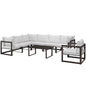 Fortuna 8 Piece Outdoor Patio Sectional Sofa Set, Steel, Brown White Fabric