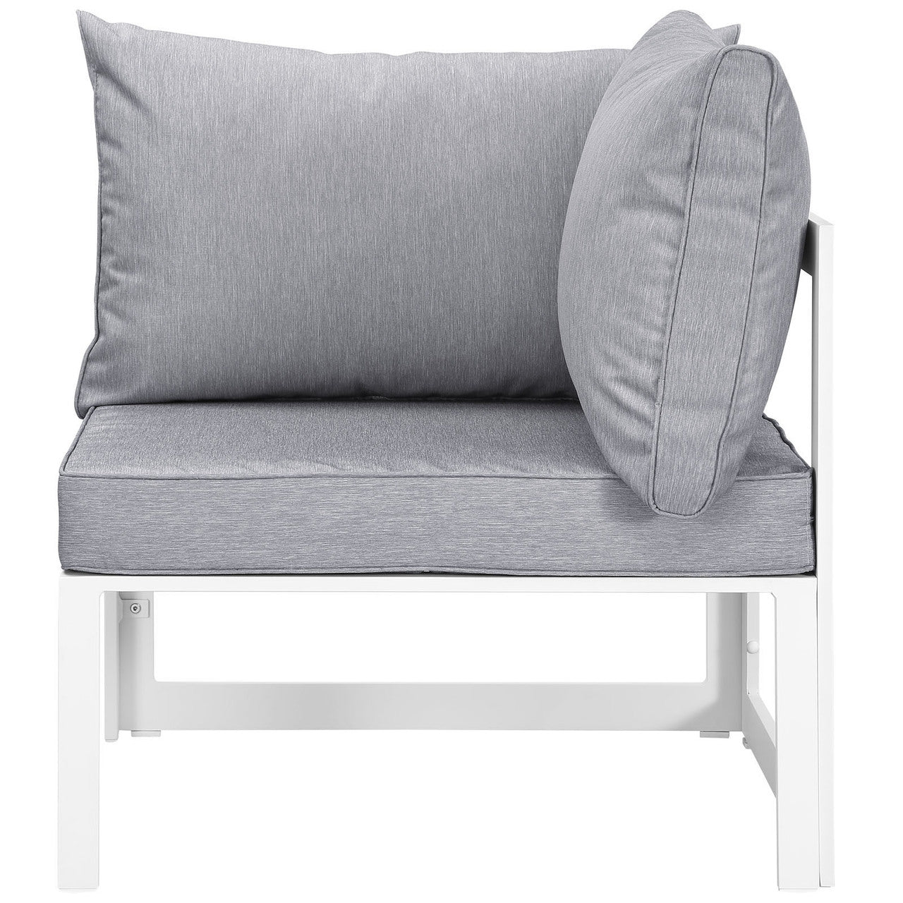 Fortuna 8 Piece Outdoor Patio Sectional Sofa Set, Steel, White Grey Fabric