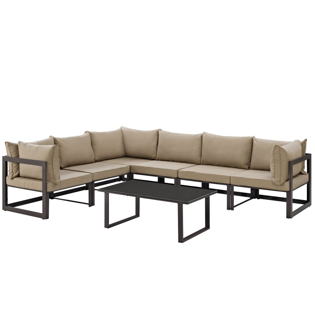 Fortuna 7 Piece Outdoor Patio Sectional Sofa Set, Steel Brown Fabric