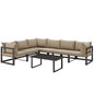 Fortuna 7 Piece Outdoor Patio Sectional Sofa Set, Steel Brown Fabric
