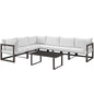 Fortuna 7 Piece Outdoor Patio Sectional Sofa Set, Steel Brown White Fabric