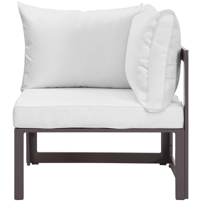 Fortuna 7 Piece Outdoor Patio Sectional Sofa Set, Steel Brown White Fabric
