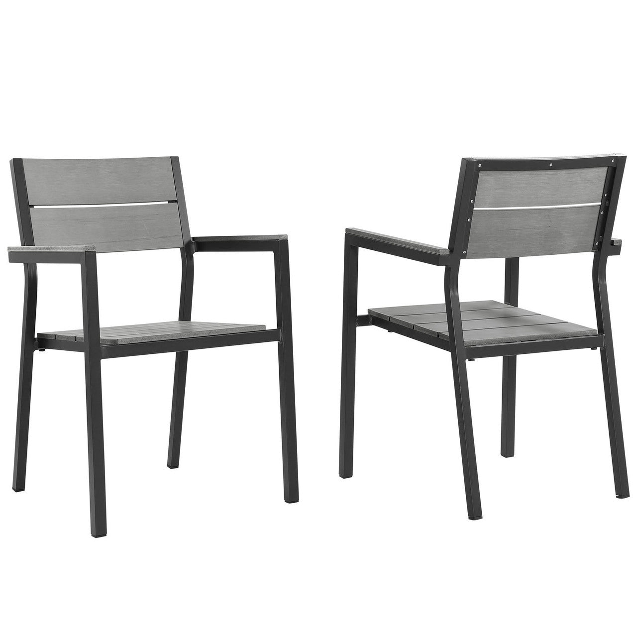 Maine Dining Armchair Outdoor Patio Set of 2, Brown Grey Steel