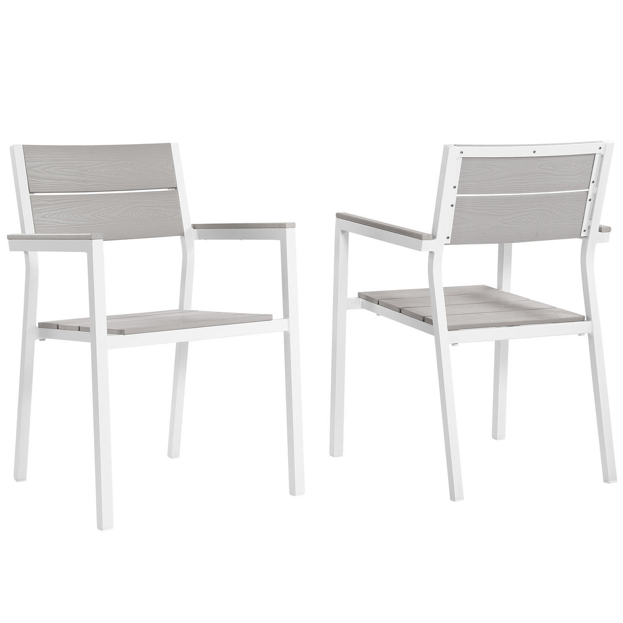 Maine Dining Armchair Outdoor Patio Set of 2, White Light Grey Steel