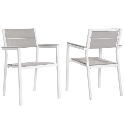 Maine Dining Armchair Outdoor Patio Set of 2, White Light Grey Steel