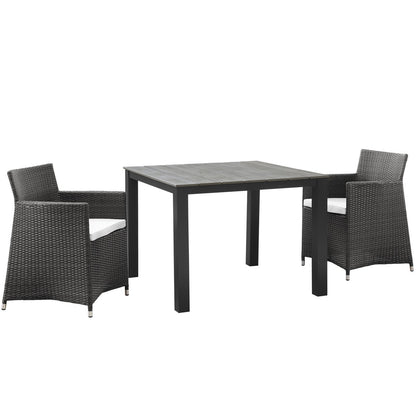Junction 3 Piece Outdoor Patio Wicker Dining Set, Brown White Plastic
