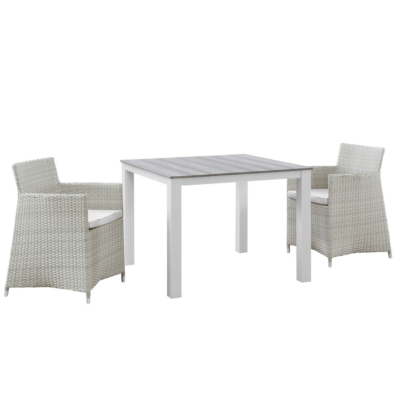 Junction 3 Piece Outdoor Patio Wicker Dining Set, Gray White Plastic