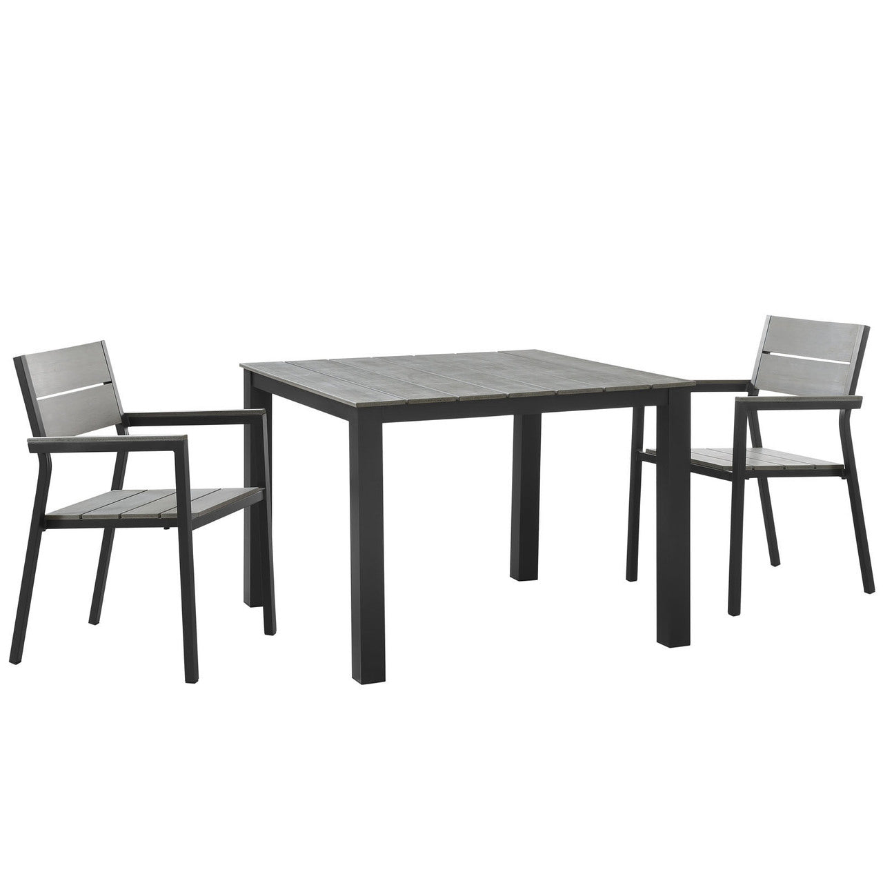 Maine 3 Piece Outdoor Patio Dining Set, Brown Grey Steel